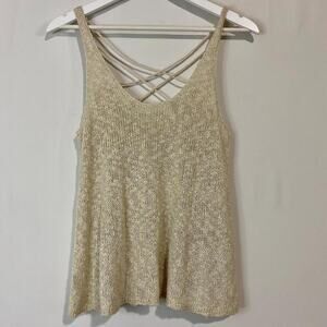 American Eagle Outfitters Women's Knit Cross Back Strap Tank Top Tan Medium FLAW
